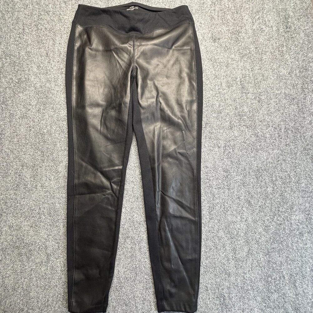 Soma Smoothing Faux Leather Ponte Leggings Womens M Black Pull On